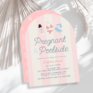 Invitation Faire-Baptême Fille «Enceinte & Au Bord De La Pisc