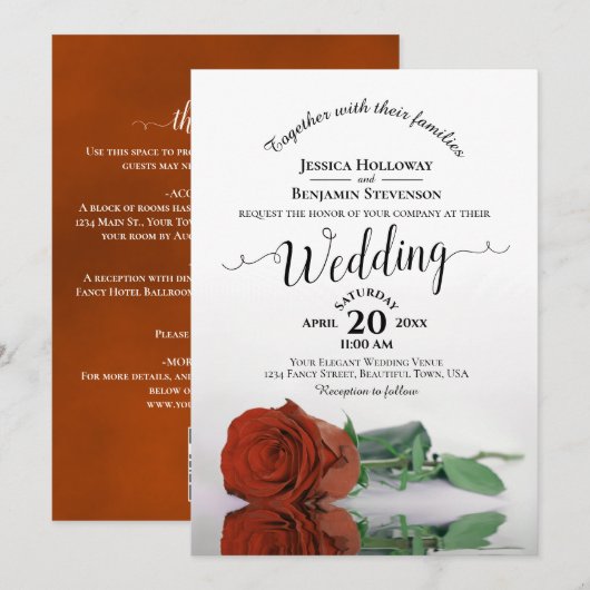 Invitation Faire calligraphie rose orange rouille QR Code Mar (Devant / Derrière)