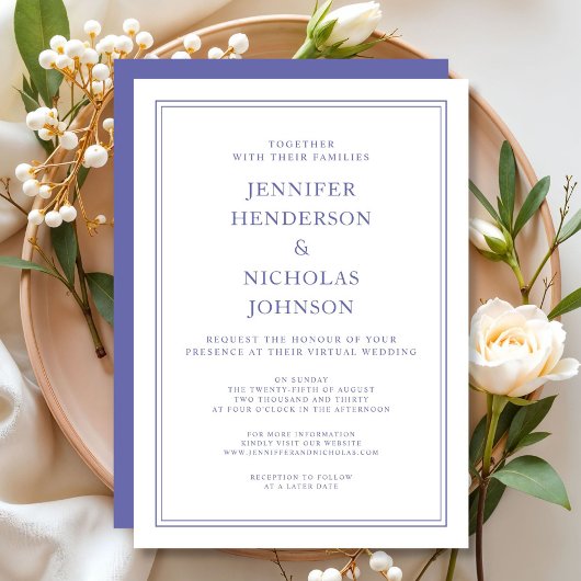 Invitation Faire Classique Mariage Virtuel Violet & Blanc Inv