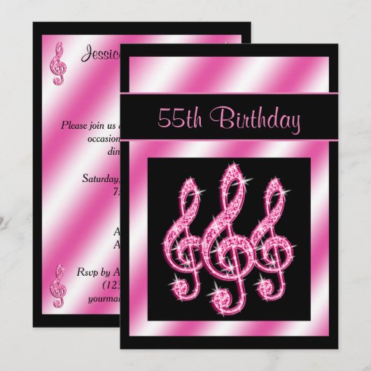 Invitation Faire clefs de sol roses pour 55e anniversaire (Devant / Derrière)
