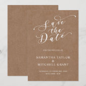 Invitation Faire Conserver la Date sur un Fond Kraft Rustique (Devant / Derrière)