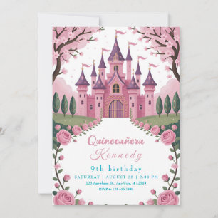 Invitation Faire conte Château Rose Princesse Anniversaire