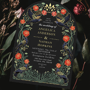 Invitation Faire corbeau Roses rouges gothiques Mariage Ach