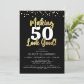 Invitation Faire de l'âge apparence bon Black Gold Anniversai (Debout devant)