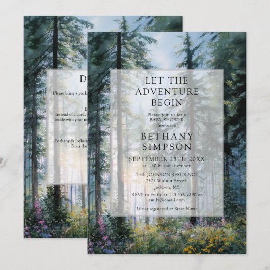 Invitation Faire débuter l'aventure Floral Forest Code QR Bab (Devant / Derrière)