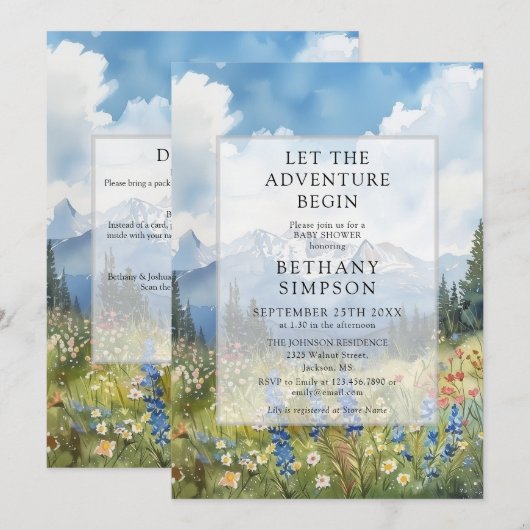 Invitation Faire débuter l'aventure Mont Code QR Baby Shower (Devant / Derrière)