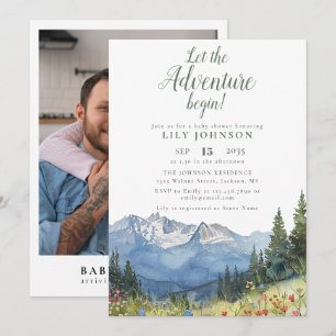 Invitation Faire débuter l'aventure Montagne Baby Shower Phot