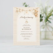Invitation Faire du café pour bébé Shower à thème gingham (Debout devant)