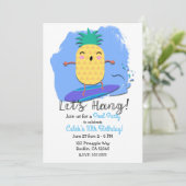 Invitation Faire du Surf Ananas Été Anniversaire Piscine Fête (Debout devant)