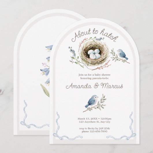 Invitation Faire Éclore une Fête de Bébé sur le Thème du Nid (Devant / Derrière)
