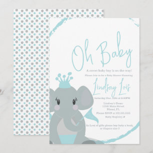 Invitation Faire Éléphant Bébé Garçon Écriture Élégante Baby
