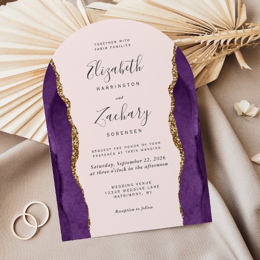 Invitation Faire Faire Mariage Arc de Nacre Violet Or