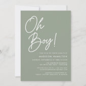 Invitation Faire Garçon Script Vert Sauge Baby Shower Minimal (Devant)
