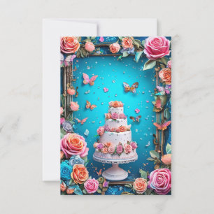 Invitation Faire gâteau de mariage à trois étages, design flo