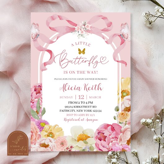 Invitation Faire la coquette couleur florale été papillon béb