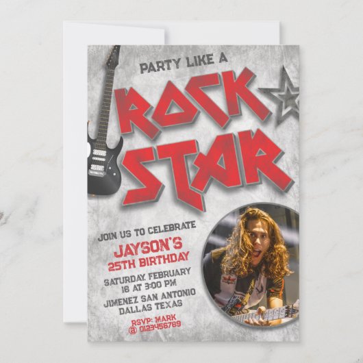 Invitation Faire la fête comme une Rockstar avec Photo (Devant)
