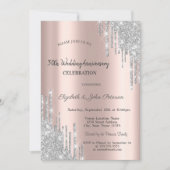 Invitation Faire Mariage Anniversaire Rose Or Paillettes Arge (Devant)