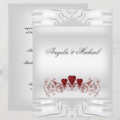 Invitation Faire Mariage Blanc Coeurs Rouges Grande Invitatio (Devant / Derrière)