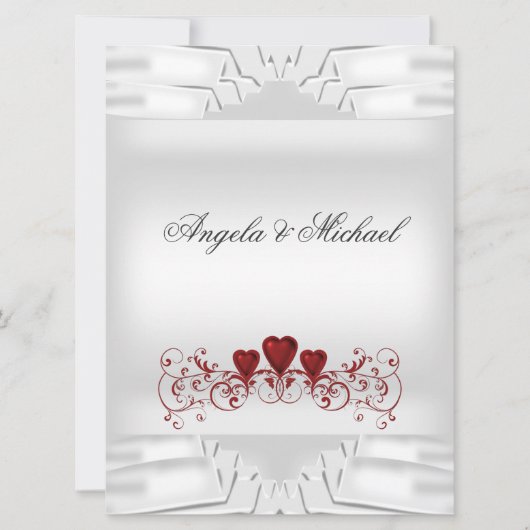 Invitation Faire Mariage Blanc Coeurs Rouges Grande Invitatio (Devant)