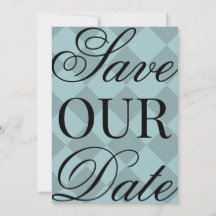 Faire part à motifs à carreaux bleus Save The Date