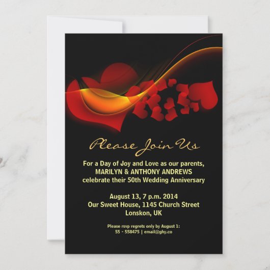 Invitation faire part d'anniversaire de mariage coeur d'amour (Devant)