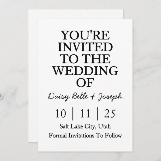 Invitation Faire-Part Date (Devant / Derrière)