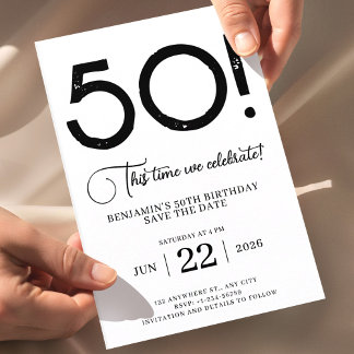 Invitation Faire part de 50e anniversaire noir et blanc
