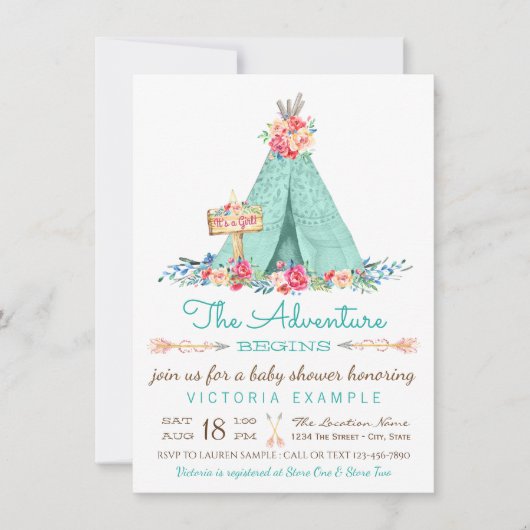 Invitation Faire part de Baby Shower Bohème Tente Indienne Fi (Devant)