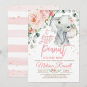 Invitation Faire part de Baby Shower Éléphant Fille, Safari R (Devant / Derrière)