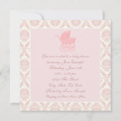 Invitation Faire part de Baby Shower Fille Bébé Poussette Ros (Dos)
