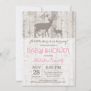 Invitation Faire part de Baby Shower Fille Cerf Rustique de l