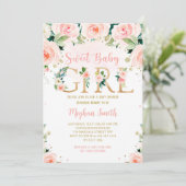 Invitation Faire part de Baby Shower Fille Rose Floral (Debout devant)
