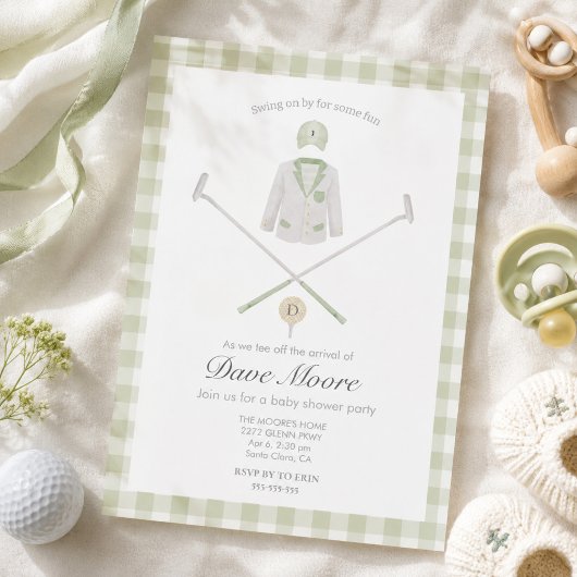 Invitation Faire part de baby shower sur le thème de golf ver