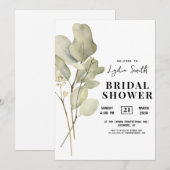 Invitation Faire part de Baby Shower sur le thème Eucalyptus, (Devant / Derrière)