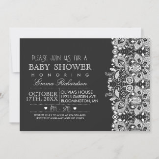 Invitation Faire part de Baby Shower tableau noir et dentelle