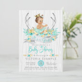 Invitation Faire part de bains de bébé princesse Boho bois de (Debout devant)