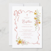 Invitation Faire part de baptême floral rose (Devant)
