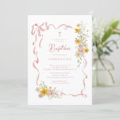 Invitation Faire part de baptême floral rose (Debout devant)