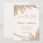Invitation Faire part de boho Pampas à date fixe | Beige neut (Devant / Derrière)
