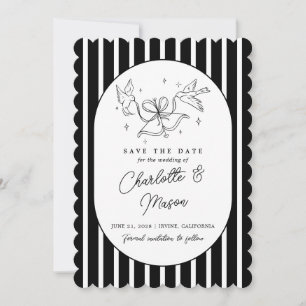 Invitation Faire part de date à sauvegarder rayé noir et blan