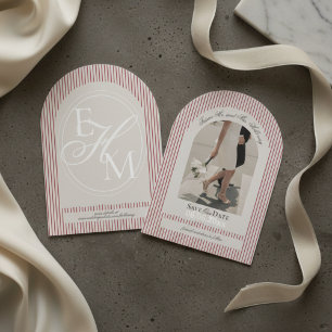 Invitation Faire part de date de mariage à photo à rayure rou