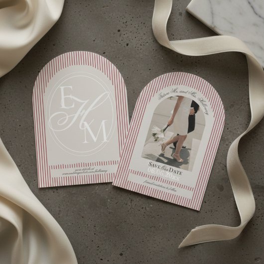 Invitation Faire part de date de mariage à photo à rayure rou