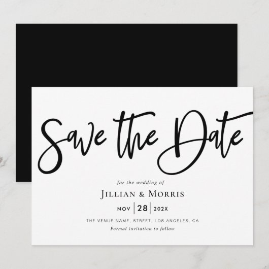 Invitation faire part de date de mariage écriture rustique (Devant / Derrière)