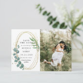 Invitation Faire part de date de mariage Eucalyptus doré et f (Debout devant)
