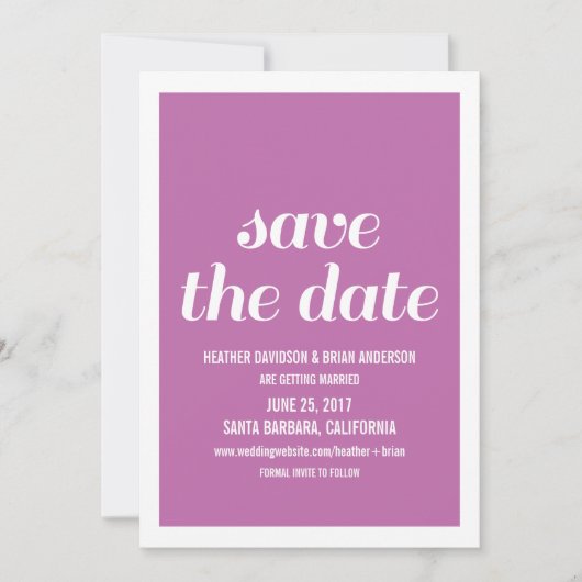 Invitation Faire part de date de mariage, Fuchsia (Devant)