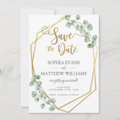 Invitation Faire part de date de mariage géométrique à feuill (Devant)