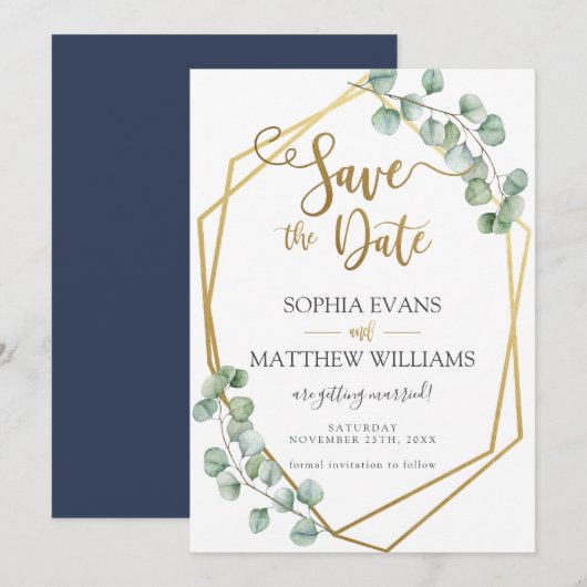 Invitation Faire part de date de mariage géométrique à feuill (Devant / Derrière)