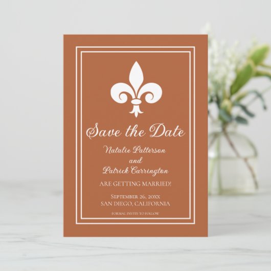 Invitation Faire part de date de mariage Rust Fleur de Lis (Debout devant)