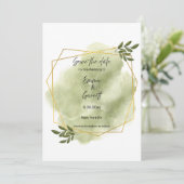 Invitation Faire part de date moderne avec feuille verte (Debout devant)