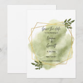 Invitation Faire part de date moderne avec feuille verte (Devant / Derrière)